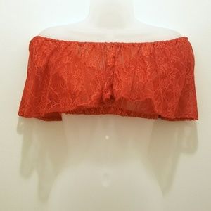 Off the shoulder lace crop top/Swim suit cover up